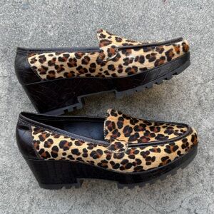 Donald J Pliner Platform Pony Hair Leopard Loafers 7.5 preloved animal print